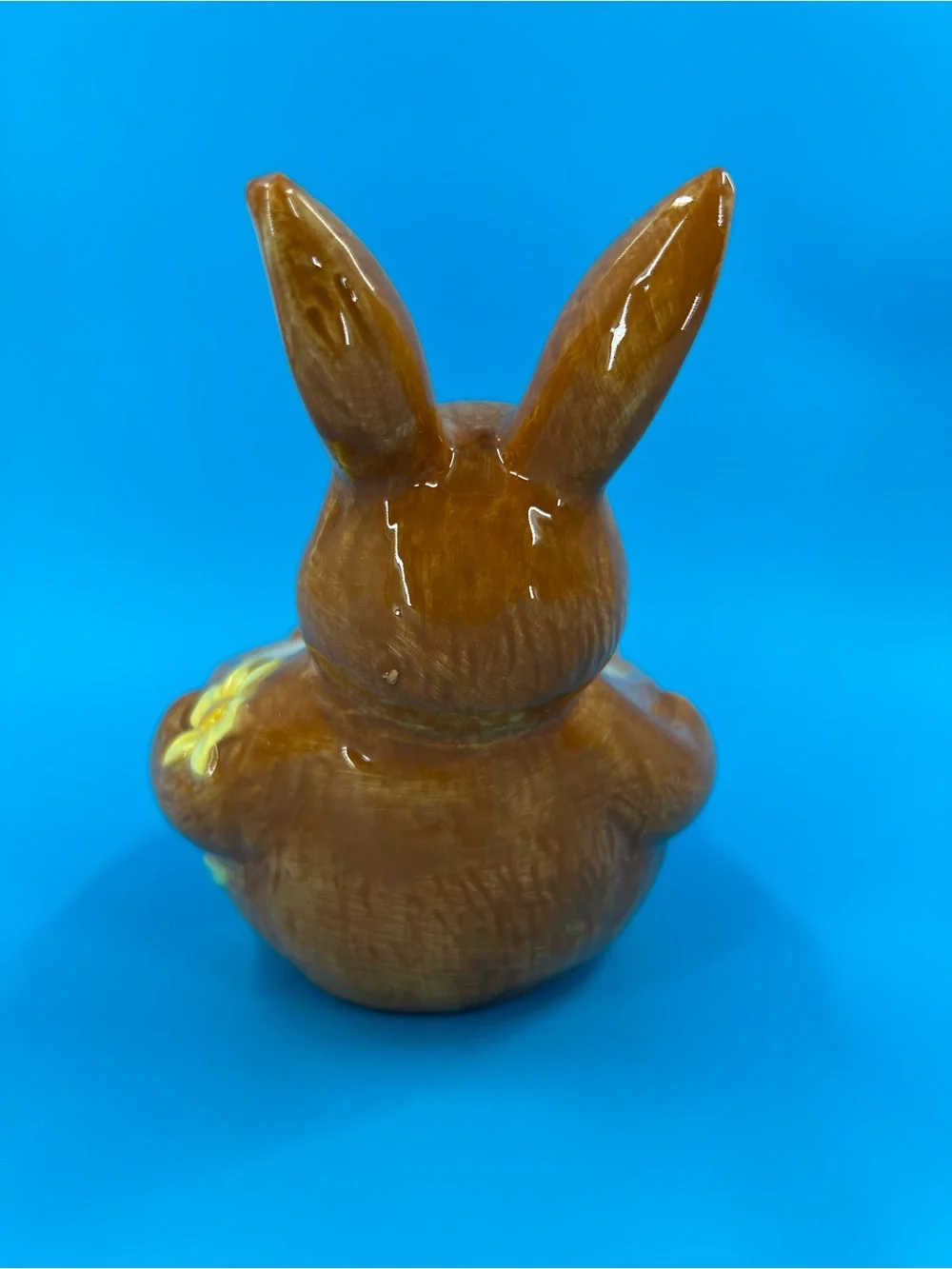 🎁Brown Bunny Ceramic food bowl or Planter with Yellow Flower